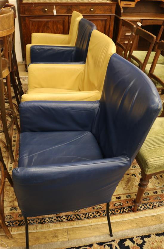 A set of 1970s 4 leather seat chairs
